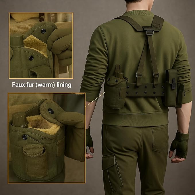 MT Military ALICE Yoke Shoulder Strap with Belt Utility Army Butt Pack and Canteen &amp Magazine Pouch set for Outdoor Backpack Olive Drab