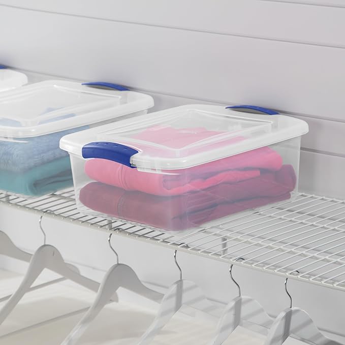 (3 pack) 15 Quart Clear Latching Storage Bin with Lid Stackable Plastic Bin for Shelves Closet &amp Craft Organization
