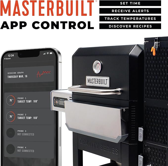 Masterbuilt® Gravity Series® 800 Smoker Grill - Charcoal Grill plus Griddle Insert Digital Control App Connectivity 800 Cooking Square Inches in Black Model MB20040221