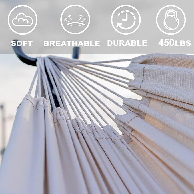 Lazy Daze Hammocks Double Hammock with 9ft Space-Saving Steel Stand Includes Portable Carrying Case 450 Pounds Capacity (Natural)