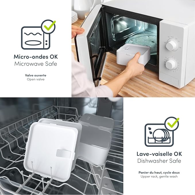monbento - MB Square Cotton Bento Box - Large Lunch Box with Compartments - Airtight Lunch Box 2 Tier - Ideal for Work/School - BPA Free - Durable and Safe - Made in France - Grey