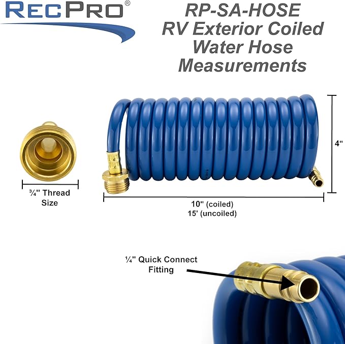 RecPro RV Blue Exterior Shower Hose | 15' Coiled Hose | Optional Flexible Quick Connect Sprayer | UV Resistant (With Sprayer)