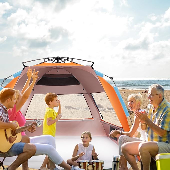 Oileus XX-Large Beach Tent Sun Shelter for 5-6 Person Portable Sun Shade Instant Pop Up Tent for Beach with Carrying Bag Stakes 6 Sand Pockets Anti UV for Fishing Hiking Camping Waterproof