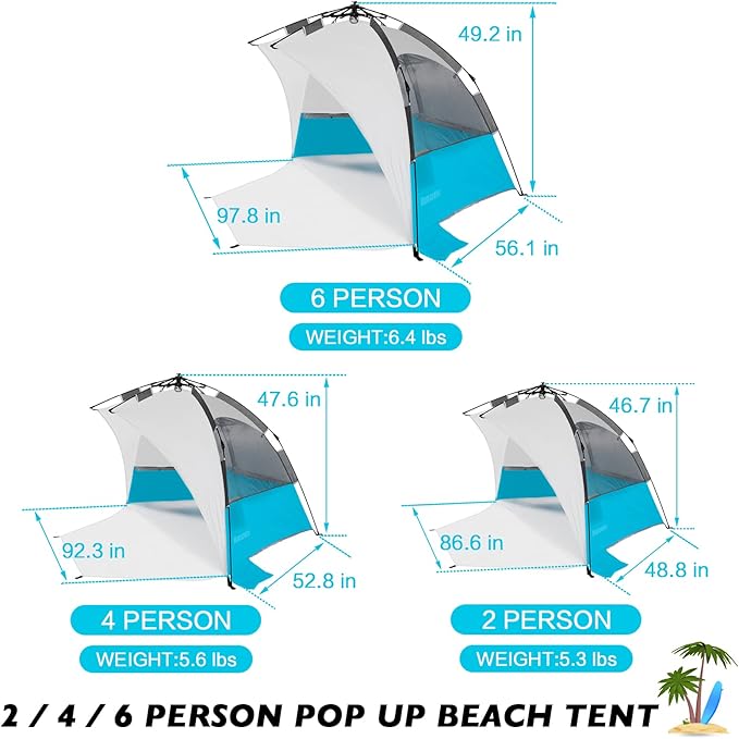 Beach Tent Pop Up Shade Instant Beach Tents Sun Shelter with UPF 50+ UV Protection Lightweight &amp Easy Setup Tent