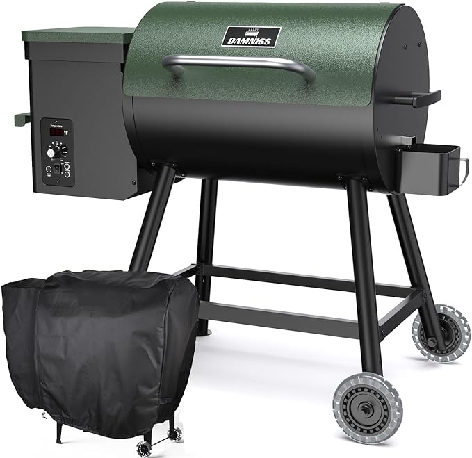 Wood Pellet Grill &amp Smoker 8-in-1 Pellet Grill with Automatic Temperature Control &amp Rain Cover 456 Sq in Area for Backyard Camping Outdoor