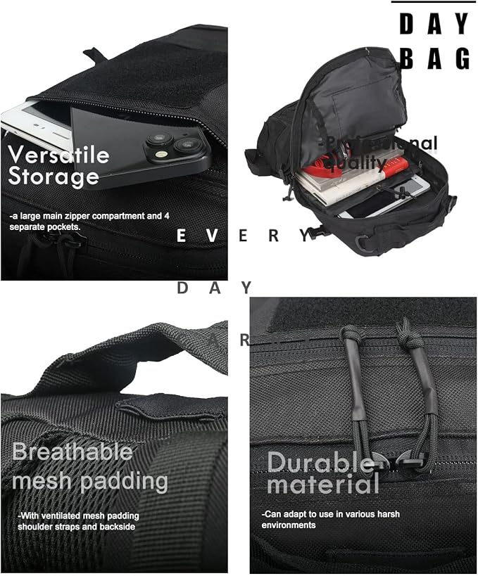 Miramrax 12L Small Backpack Day Pack - Mini Tactical Backpacks Military Daypack Molle Bag Rucksack Bug Out Bag for Hiking (Black)