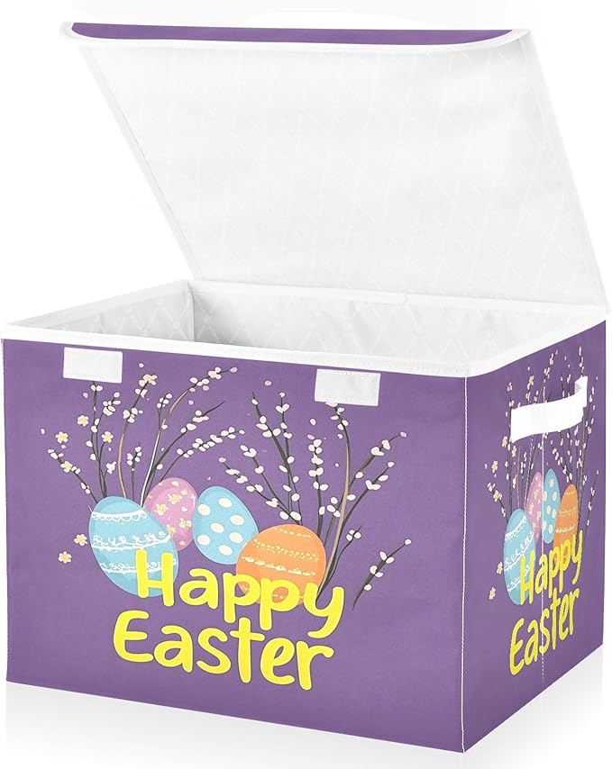 Happy Easter 2 Fabric Storage Bins with Lids and HandleFoldable Storage Bins with LidsCloset Organizers for Clothes Storage Room Organization Office Storage Chest Organizer
