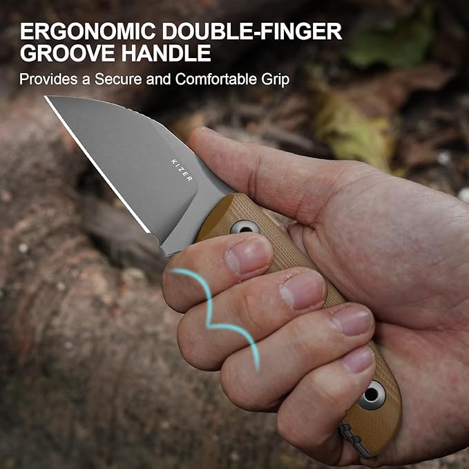 Kizer Snick Fixed Blade Knife with Sheath 2.68 AEB-L Steel Sheepfoot Camping Knife with Brown G10 Handle EDC Knives for Hiking 1085A2