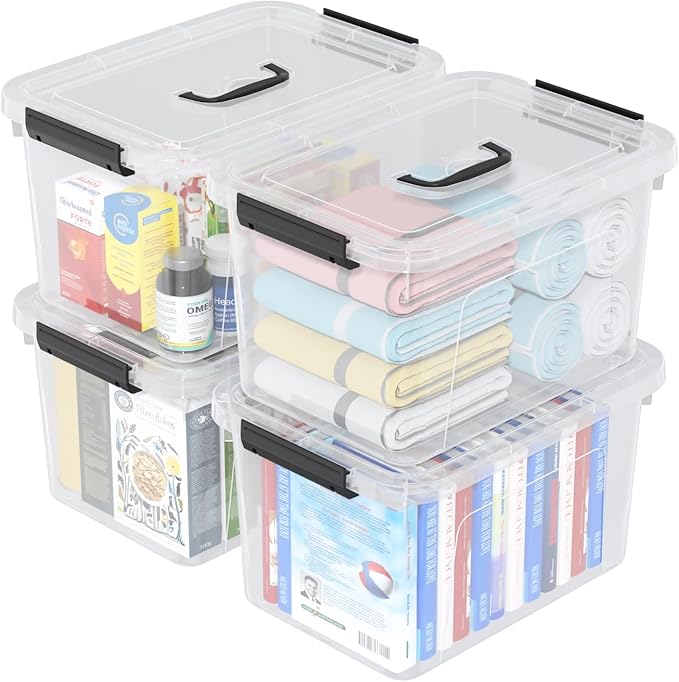 17.5 L Clear Plastic Storage Bin with Handle Latching Storage Box with Lid 4 Packs