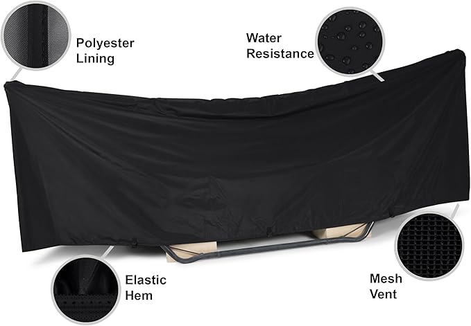Covermates Hammock Cover – Classic 12-Gauge Vinyl Weather-Resistant Polyester Lining Adjustable Buckle Straps &amp Lightweight Protection 188W x 58D x 20H Black