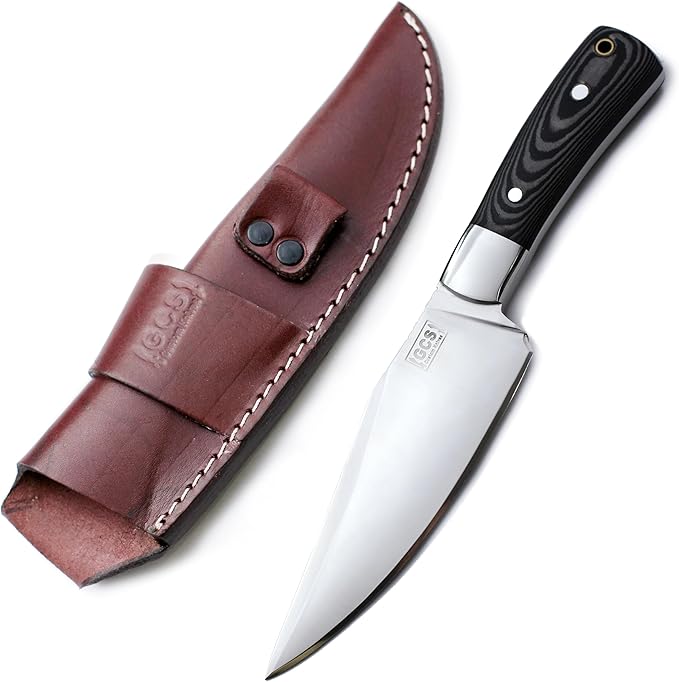 GCS Custom Handmade Black And White Micarta Handle D2 Tool Steel Knife &amp Buffalo Hide Sheath GCS 193