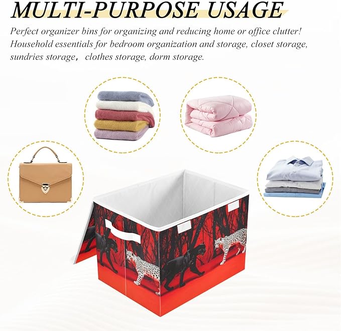 Storage Cube with Lid Surreal Leopard Print 16.5×12.6×11.8 IN Collapsible Large Capacity Foldable Storage Basket Bin Organizer