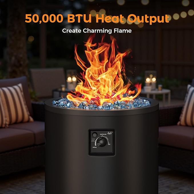 BALI OUTDOORS 50000 BTU Propane Fire Pit Outside 23 inch Outdoor Fire Pit Round Black Firepits for Outside Patio Garden Backyard