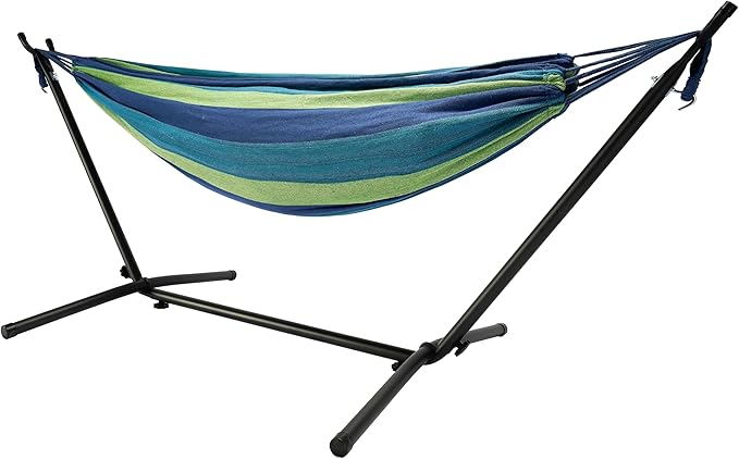 Hammock with Heavy-Duty Steel Stand for OutsideHammocks 450 Lb CapacityPortable Hammock2 People Standing HammocksSuitable for BeachBackyard Gardens Patio Bedroom100 * 40 * 38 Inch (Blue)