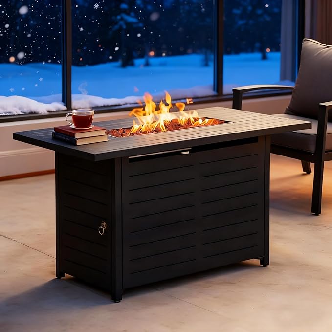 42 Outdoor Propane Fire Pit Table Gas Fire Pits with Lava Rock Waterproof Cover and Removable Lid for Outside Gatherings Parties on Patio Deck Garden Backyard Balcony 50000 BTU CSA Certified