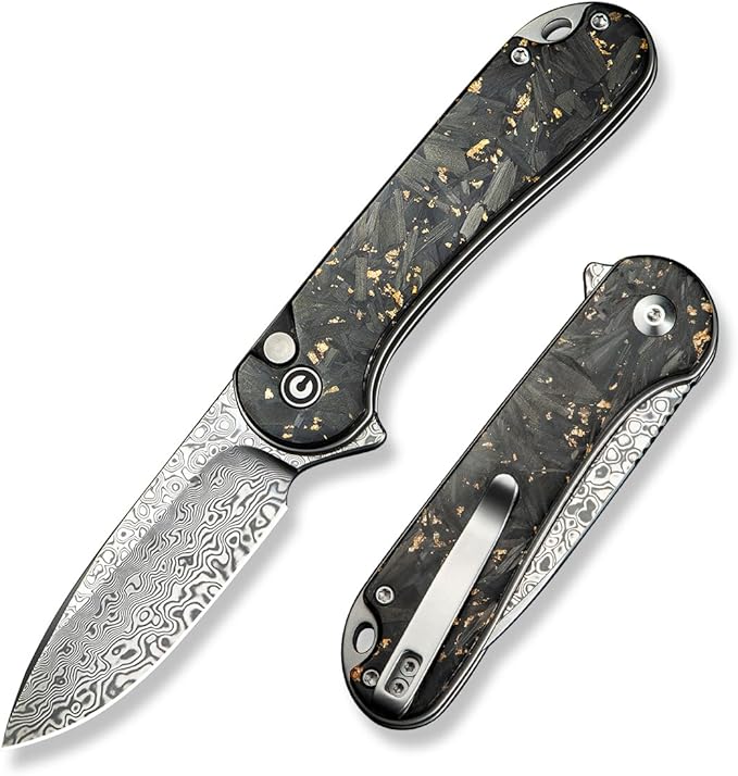 CIVIVI Elementum II Pocket Folding Knife 2.96 Damascus Blade Knife with Deep Carry Pocket Clip for EDC Camping Hiking Hunting C18062P-10