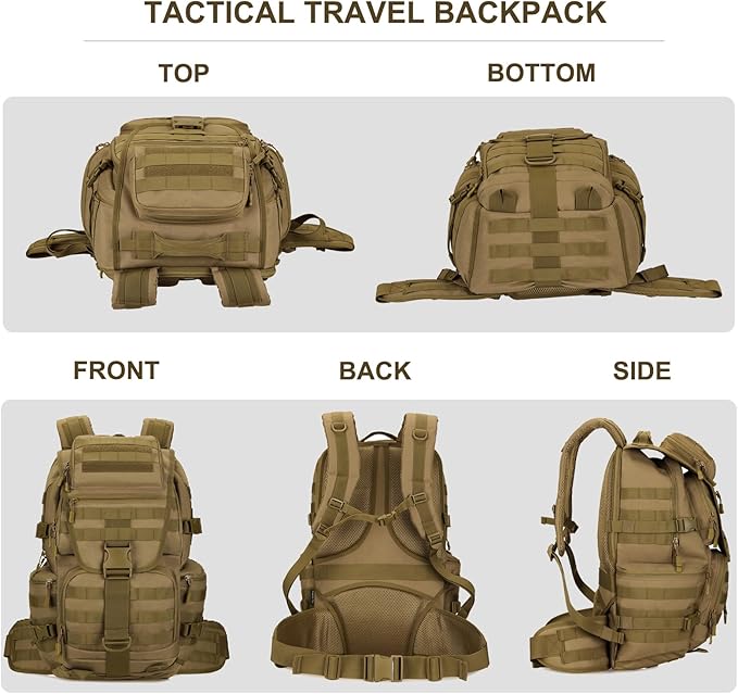 50L Military Tactical Backpack Molle Rucksack Large Army 3 Day Assault Pack Heavy Duty Backpack for Men (Brown)