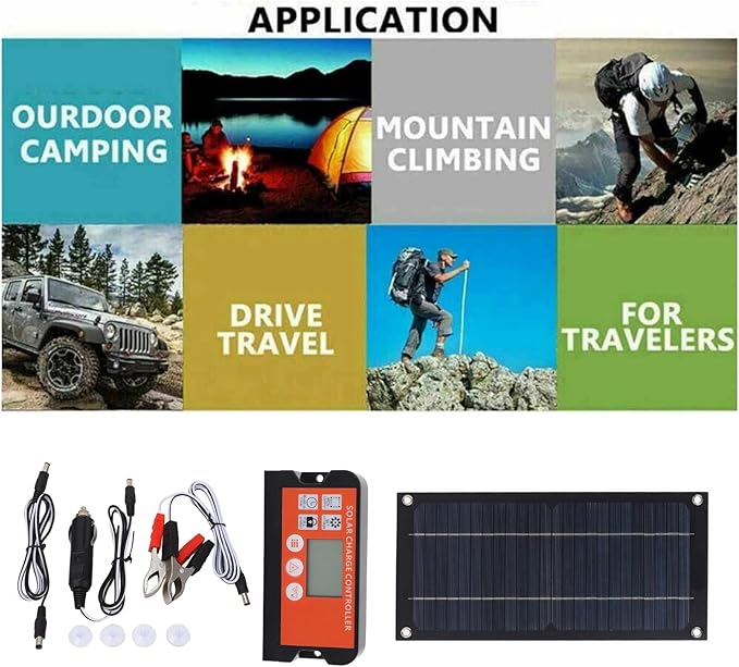 600W Solar Panel Solar Panel Kit 100A Controller Solar Panel Kit with Extension Cable Battery Clip for RV Camping Outdoor