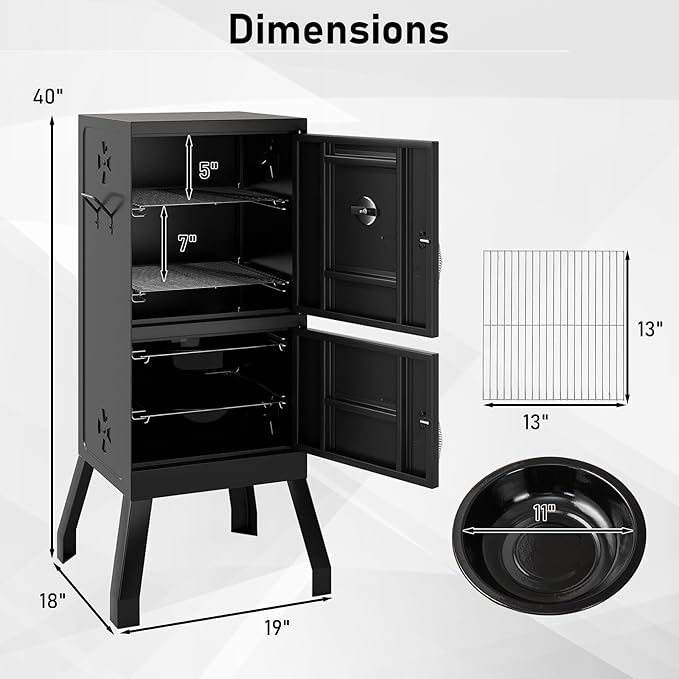 Happygrill Charcoal Grills 40 Vertical BBQ Smoker Grill with Built-in Thermometer Adjustable Air Dampers Removable Water Pan &amp Grill Grates for Backyard Picnics Party Outdoor Camping