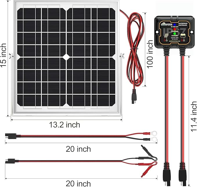 SOLPERK Solar Panel Kit 20W 12V Waterproof Solar Battery Trickle Charger Maintainer + Smart MPPT Controller + Adjustable Mount Bracket for Boat Car RV Motorcycle Marine Automotive