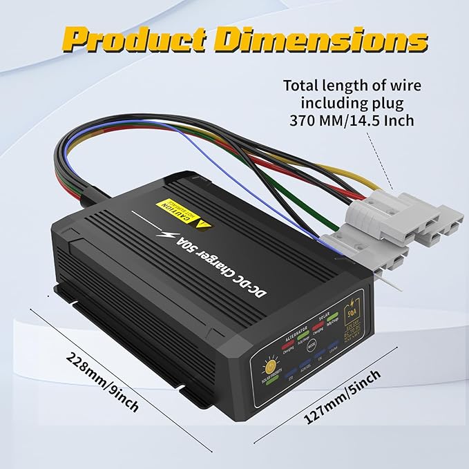 12V 50A DC to DC Charger with MPPT IP68 Waterproof Smart On-Board Battery Charger with Anderson Plug Solar and Alternator Dual Input Fits for LiFePO4 AGM STDGel Cal
