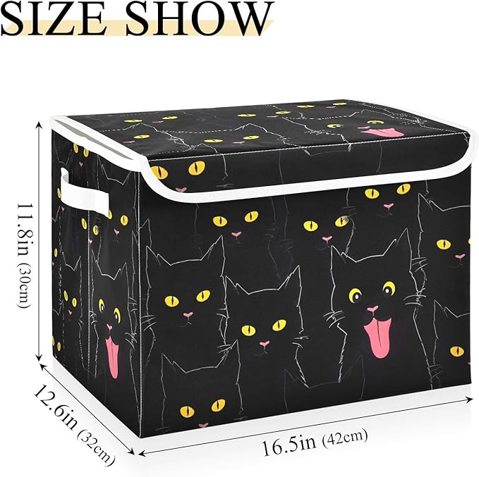 Storage Cube with Lid Cats Black Print 16.5×12.6×11.8 IN Collapsible Large Capacity Foldable Storage Basket Bin Organizer