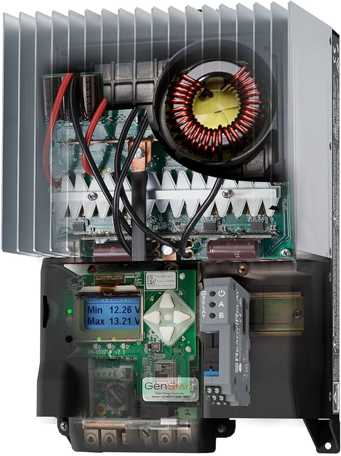 Morningstar GenStar 60A MPPT Solar Charge Controller w/ Meter (GS-MPPT-60M-200V) - Intelligent Solar Panel Regulator for 12/24/36/48V LA/Li Batteries ReadyBlock Expansion 5 Yr. WTY Designed in USA