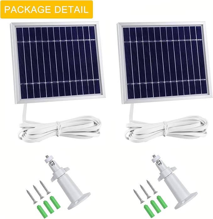 iTODOS Solar Panel Compatible with Arlo Pro and Arlo Pro2 Camera11.8FT Power Cable and Adjustable Mount(2 Pack Silver)