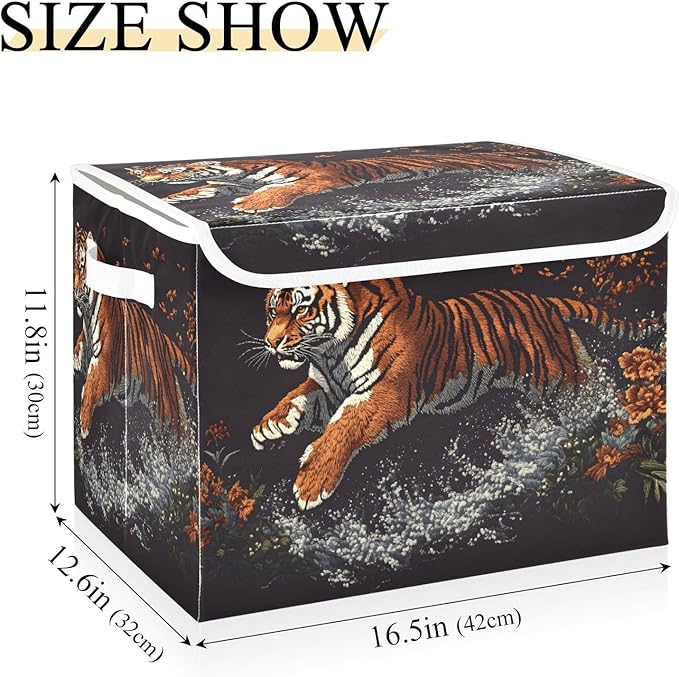 AIXIWAWA Lidded Storage Cube (Floral Animal) Fabric Foldable Closet Bins with Flip Lid and Handles Organizer Basket Container 16.5 x 12.6 x 11.8 IN