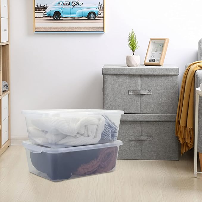 Clear Storage Boxs with Lids 14 Quarts Latching Storage Totes Bins Set of 4