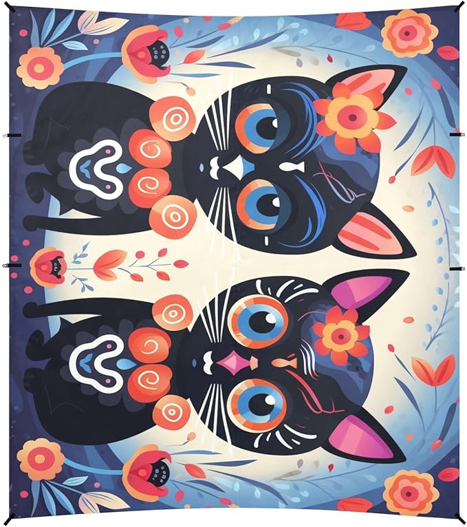 ALAZA Sugar Skull Cat Cute Beach Tent Sun Shelter UPF50+ Protection Beach Shade Canopy w/ 4 Sandbags for Outdoor Camping Fishing Backyard Fun Picnic 10x9 ft