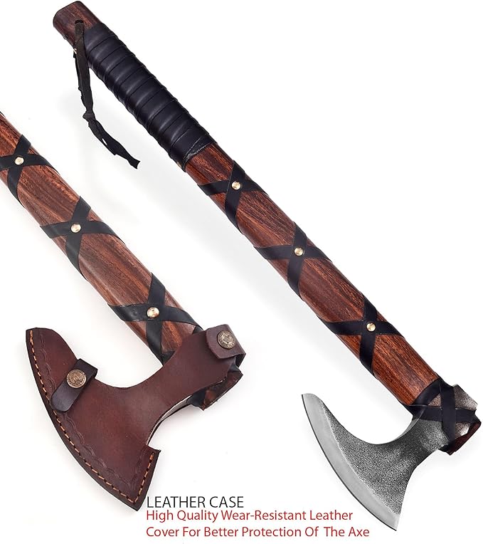 Custom Handmade Carbon Steel Viking AxeValentine's Day Gift Birthday Gift for him with Premium Leather Wrapped Handle and Leather Sheath