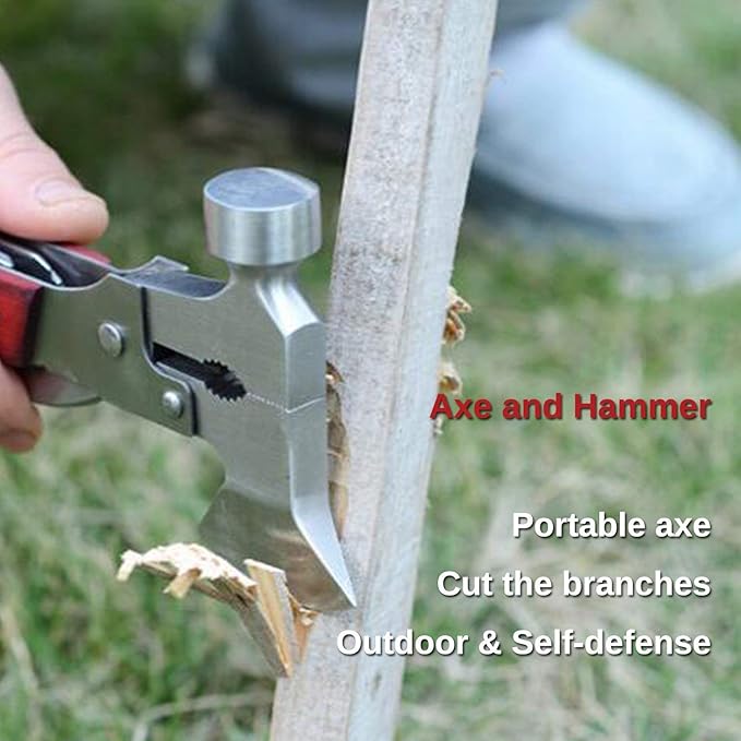 Stainless Steel 15 in 1 Multipurpose Tool Kit Portable &amp Heavy Duty Light Weight &amp Durable Emergency Pocket Multi Tool Kit Suitable as Camping Multitool (Axe Hammer &amp More) Dark Brown