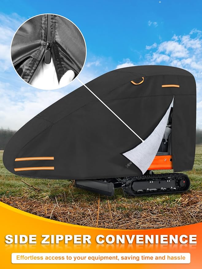 Mini Excavator Cover Fits 3000-4000 lbs Models 420D Oxford-Fabric Zippered Excavators Cover Compatible with Bobcat E20/Kubota U17/John Deere 17G/Yanmar ViO17 Waterproof UV Dust Snow Rain Protection
