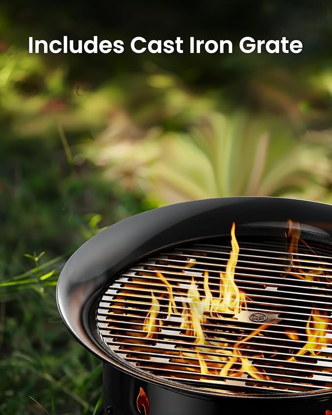 Ciays Large Propane Fire Pit 24 Inch Gas Fire Pit with Grill Grate Folding Legs Hose Hooks Propane Tank Holder Cover &amp Carry Strap Portable Outdoor Fire Pit for Camping 58000 BTU
