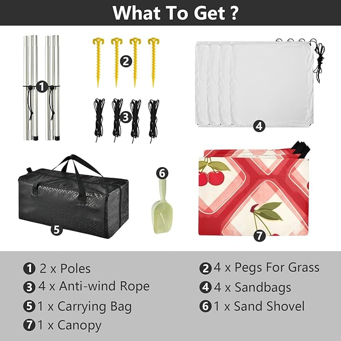 Beach Canopy with Windproof Ropes &amp Sandbags Beach Tent Sun Shade Sun Shelter for Camping Trips Fishing Backyard Fun or Picnics Cherry