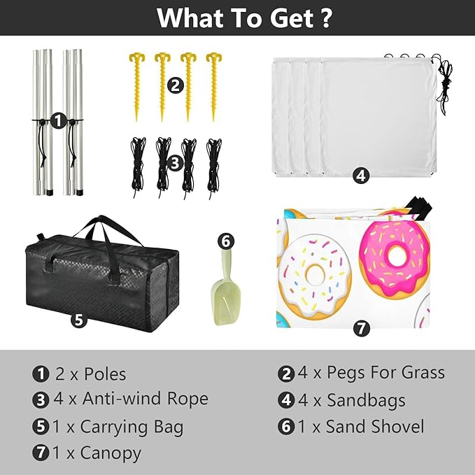xigua Donuts Beach Tent Sun Shelter with Carrying Bag - Silver Coated Oxford Fabric Beach Canopy for Beach Camping Fishing - Includes Windproof Ropes Sandbags &amp Stakes