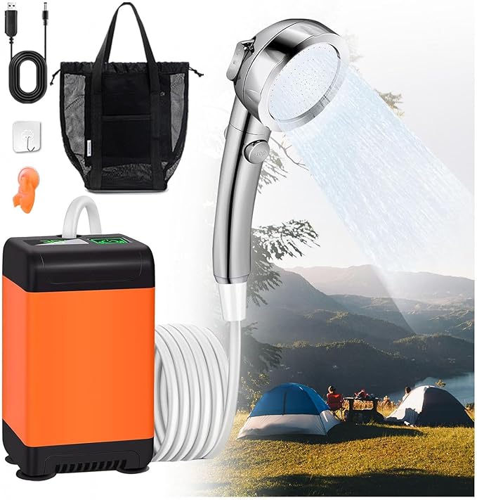 Camp Shower Pump 7800mAh Rechargeable Portable Outdoor Shower with Intelligent LED Display Camp Shower for Outdoor Shower Pet Bath Car Washing