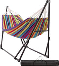 Hammock with Foldable Steel StandFrabic Tension Adjustable IndoorCarrying Bag Included 616 lbs Weight Capacity Portable Suitable for Outside Garden Yard Outdoor Inhouse Multicolour