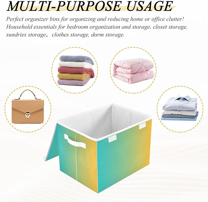 Turquoise Yellow Gradient Storage Container with Lid Collapsible Blanket Storage Clothing Storage Containers for Home
