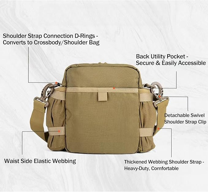 Laser Cut Molle Tactical Sling Bag Backpack for Men - Small EDC Military Molle Crossbody Shoulder Bags (Khaki)