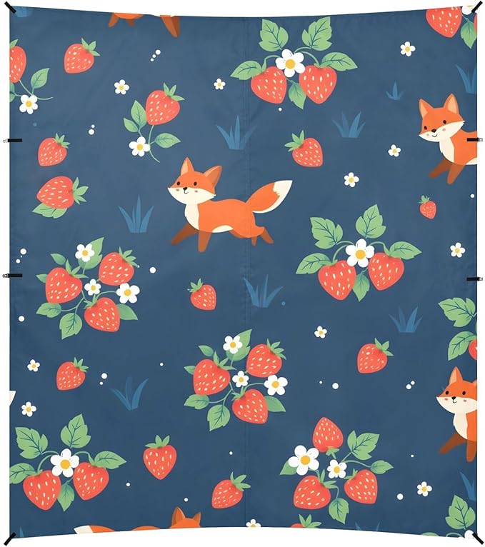 ALAZA Fox Strawberry Pattern Beach Tent Sun Shelter Portable Canopy Sunshade for Outdoor Camping Picnics Backyard Fun 10x9 ft