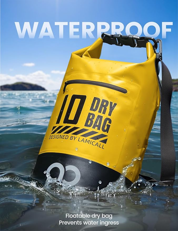 Lamicall 30L &amp 20L Dry Bag Waterproof Backpack - [Zippered Pocket] Roll Top Waterproof Bag Navy Blue &amp Lemon Yellow