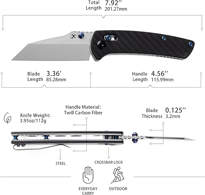 KANSEPT Main Street Pocket Folding Knife 3.36'' 154CM Sharp Steel Blade Twill Carbon Fiber Handle with Axis Lock and ThumbStud Perfect Clip for Camping Hiking Fishing Gift Everyday Carry T1015v4