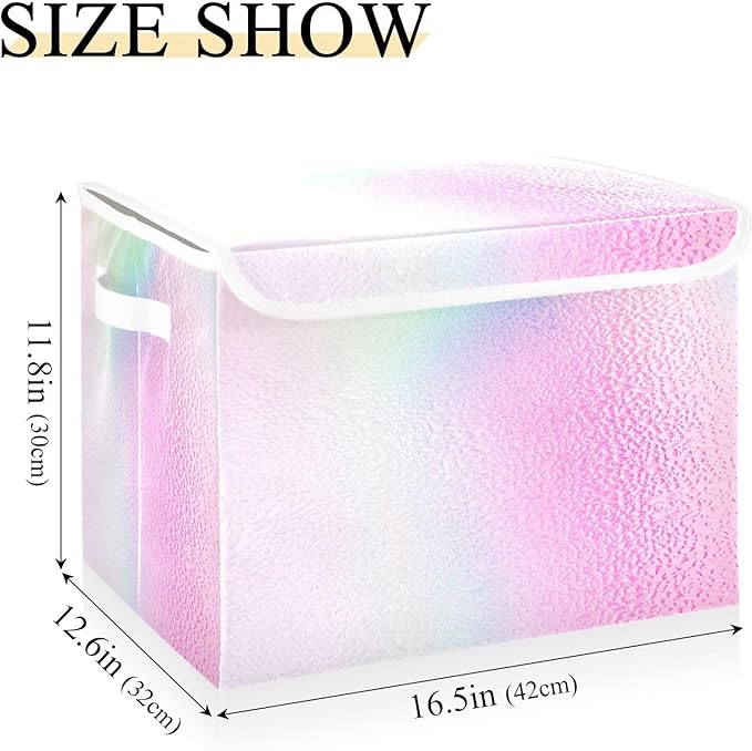 Holographic Gradient Rainbow Storage Bins with Lids Collapsible Container Store Shoe Storage Boxes for Office Supplies