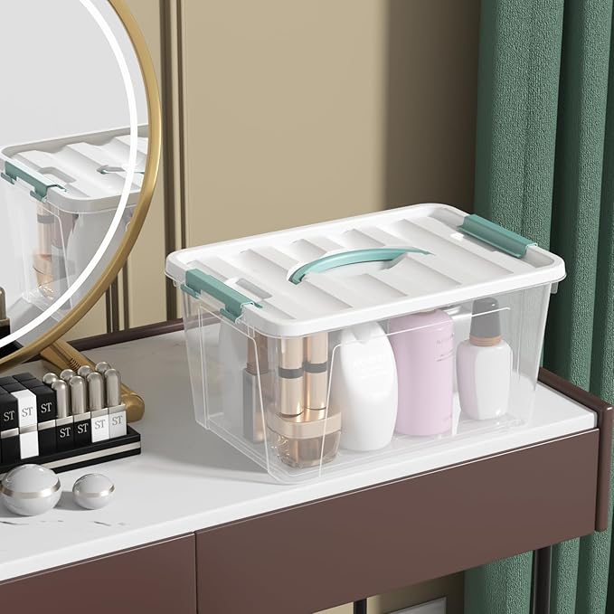14 Quart Latching Storage Box with Lids/Handles Plastic Clear Storage Totes Set of 6
