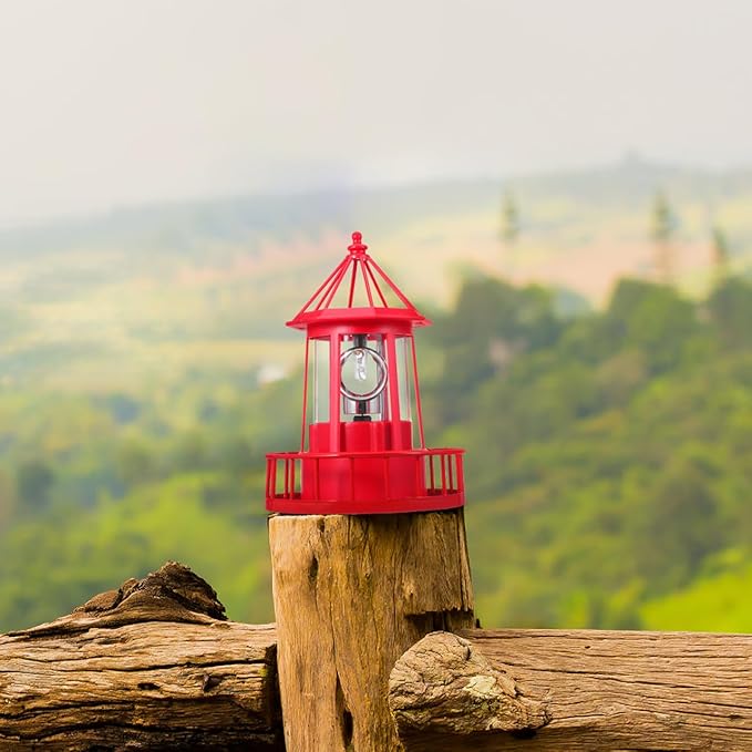 DOITOOL LED Solar Powered Rotating Lighthouse Outdoor Courtyard Solar Hanging Lamp Lawn Lantern for Patio Fence Garden Yard Decorations (Red)