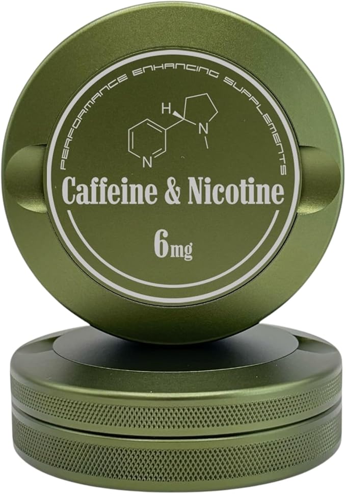 Caffeine | Metal Container for Zyn Premium Aluminum Can &amp Rugged Pouch Holder | Extra Capacity Knurled Grip &amp Used Pouch Storage | EDC (Military Green)
