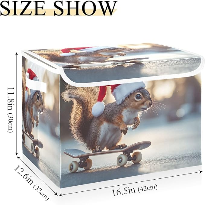Storage Cube with Lid Skating Animal Print 16.5×12.6×11.8 IN Collapsible Large Capacity Foldable Storage Basket Bin Organizer