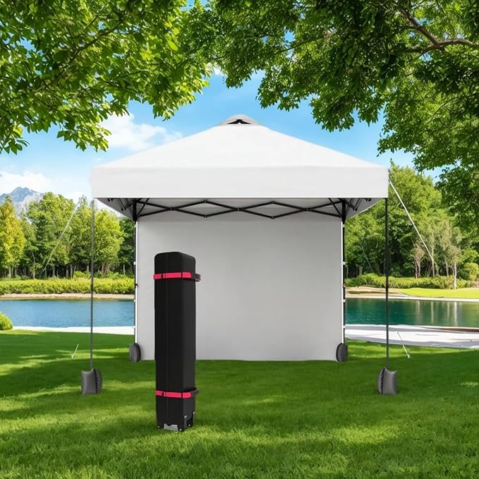 10x10ft Pop Up Canopy Tent with SidewallOutdoor Freestanding Sun Shelter Picnic and CampingInstant Shade Tent with Vented Roof for Beach &amp Events - Includes Storage BagSandbagsStakes&ampRopes